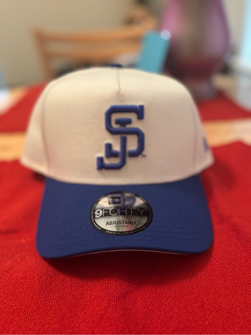 New Era 9FORTY Adjustable Two-Tone San Jose Baseball Cap - White & Royal Blue